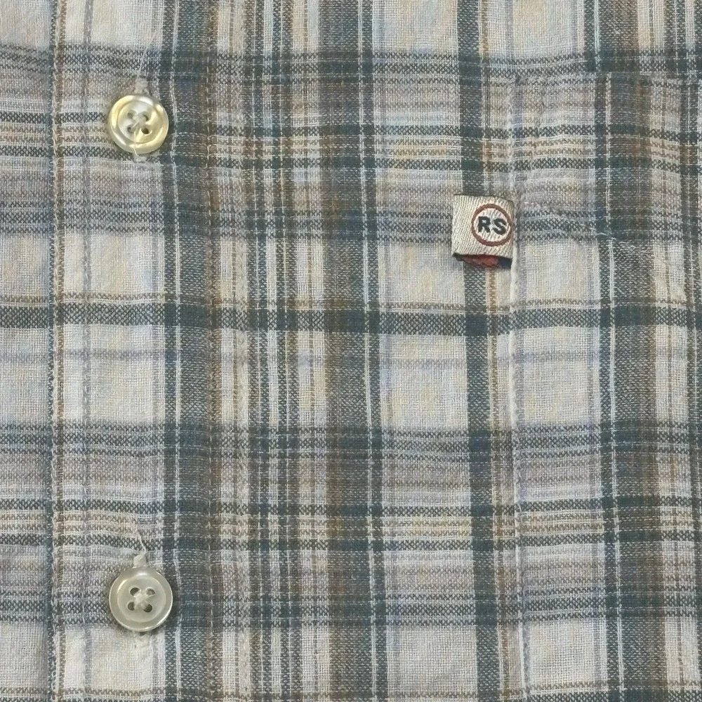 Robert Stock Classic Plaid 100% Cotton‎ Mens Casual Button Shirt Woven  Sz Large